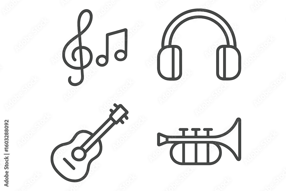 Poster music icon set. musical instruments vector collection. linear style symbols for web and apps. includ