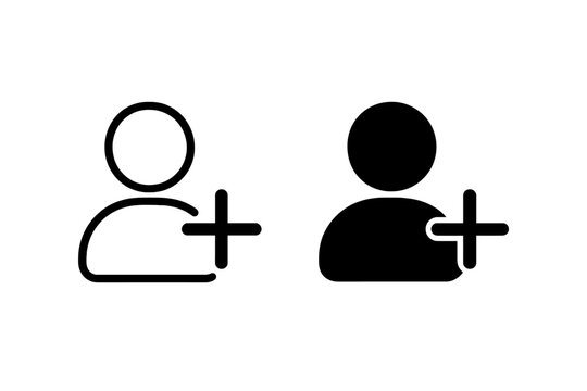 Add new user icon, add friend symbol. Line and solid style pictogram. Vector illustration for new contact, invite person, member registration, social media follow.