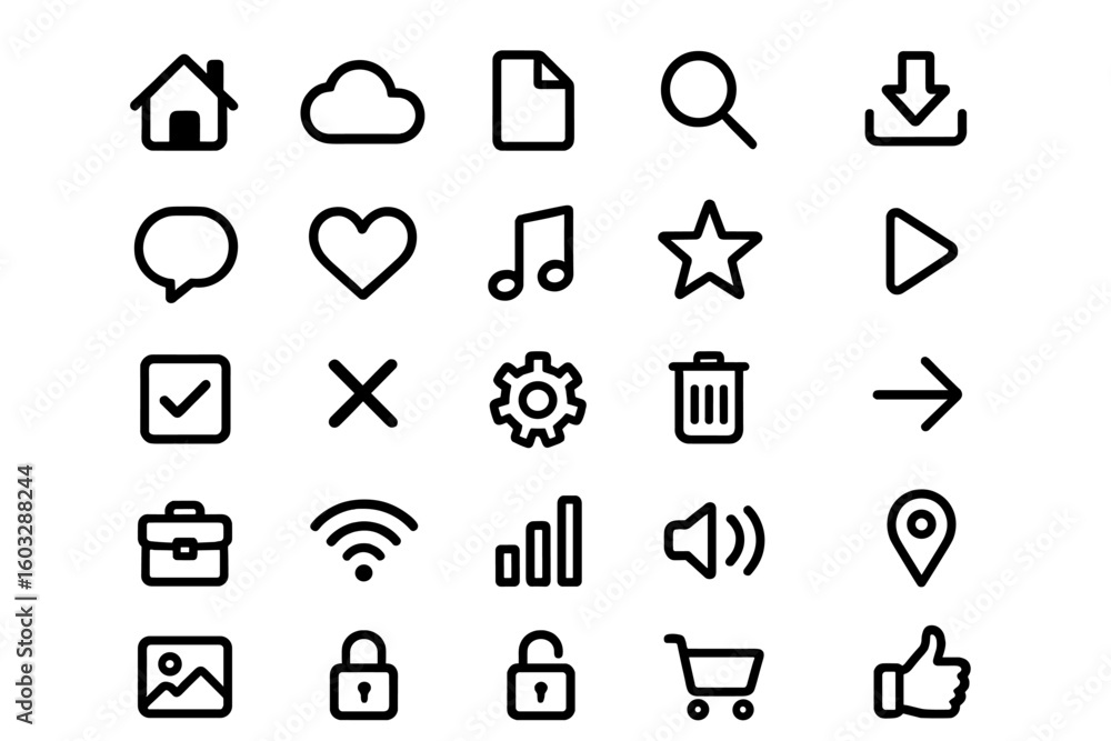 Poster universal line icon set for web and mobile app design. simple user interface and experience pictogra
