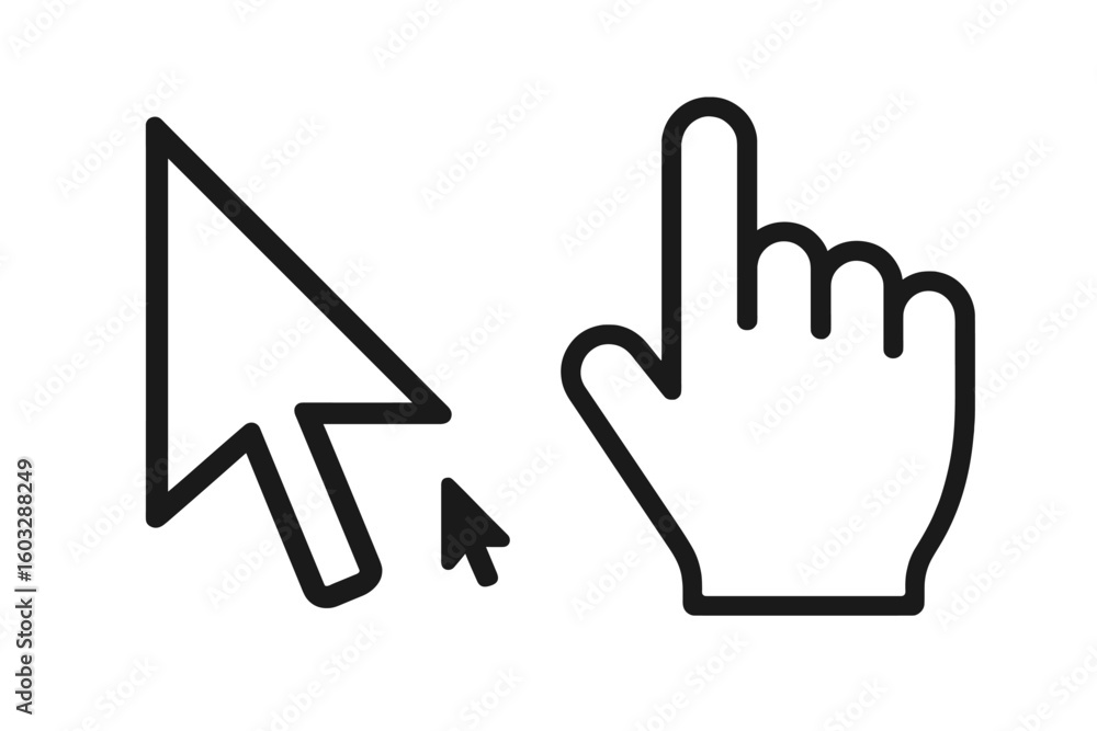 Fototapete click cursor set with arrow and hand pointer. vector icon collection for web design. user interface 