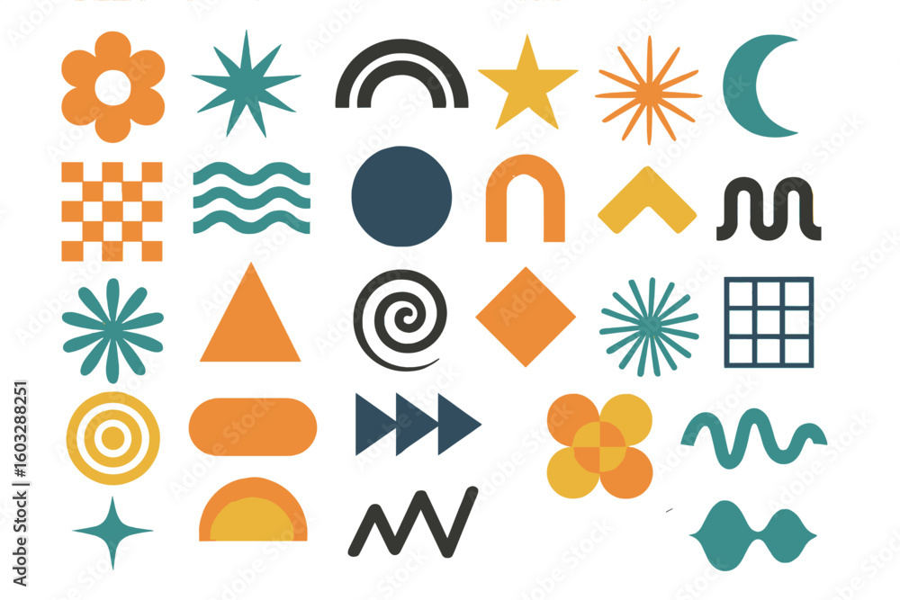 Poster collection of trendy retro vector shapes and forms. modern design symbols and abstract geometric ico