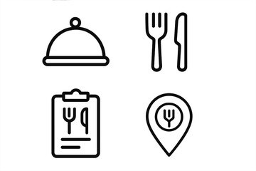 Set of 4 Conceptual Flat Linear Vector Icons for Restaurant Theme, Web Sites, Applications, Editable Graphic Resources, Modern Minimalist Design Collection for Food Industry
