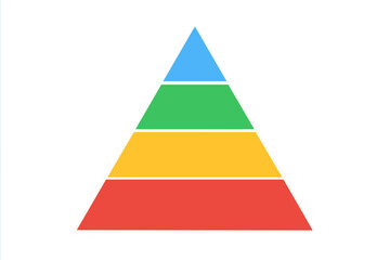 Pyramid infographic chart with 4 levels. Business hierarchy diagram for presentation. Marketing sales funnel. Concept of stages, process, steps, and growth. Vector element.