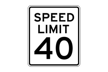 Printable speed limit 40 mph traffic sign vector illustration, transparent road safety symbol, driving regulation icon, highway speed control, printable traffic signs and symbols design