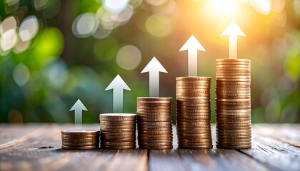 Stacks of coins with upward arrows