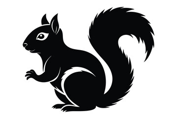 Elegant Black Squirrel Silhouette with Bushy Tail Vector Graphic Design Illustration