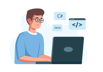 A programmer. Colored flat vector illustration. White background.
