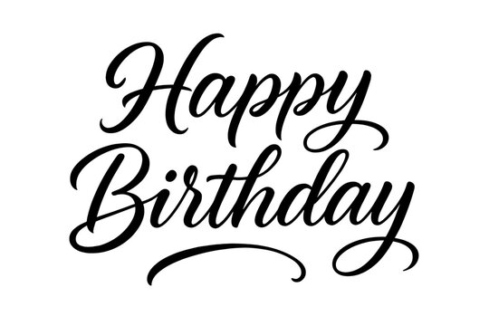 Elegant "Happy Birthday" Brush Script Vector Illustration, Handwritten Calligraphy Text, Black and White Greeting Card Design, Isolated Transparent Background, Stylish Typography Decoration