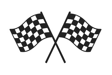 Double crossed checkered racing flag icon. Motorsport finish line symbol. Victory in car or motorbike race. Competition and winner concept. Waving flag vector illustration.