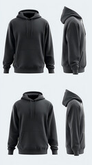 Dark grey hooded sweatshirt with front pocket and drawstring hoodie apparel
