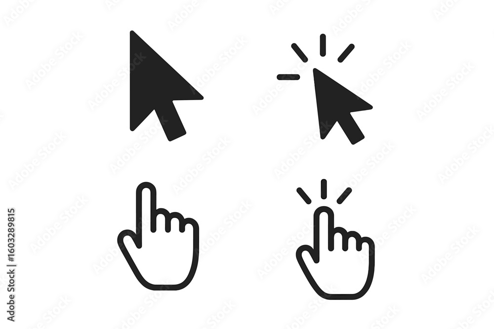 Aufkleber set of computer mouse cursors with arrow and hand pointers. click icon collection for web buttons an