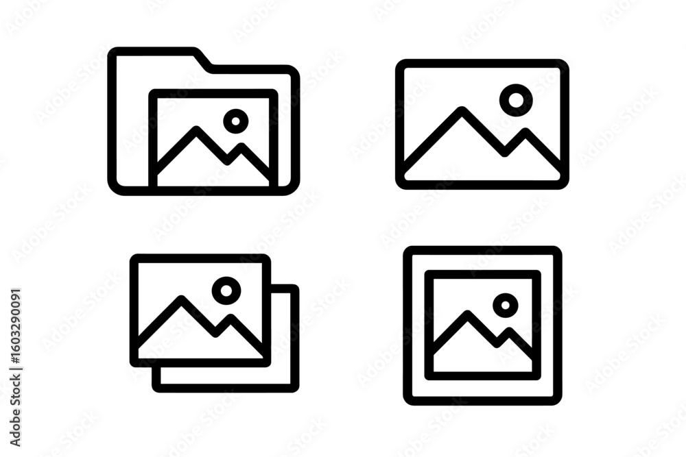 Poster gallery icon set. photo album symbol. image and picture signs collection. digital photography and po