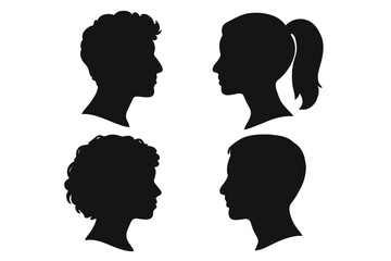 Set of profile silhouettes. Group of young people. Man and woman faces. Anonymous user avatar icon. Diverse community concept. Male and female head portraits for graphic design.