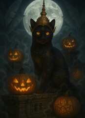 halloween background with pumpkin black cat Halloween pet Thai style Halloween