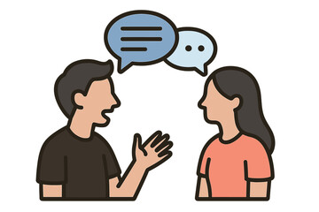 Conversation, Communication, People Talking, Speaking and Listening, Dialogue, Interaction, Male and Female Characters, Speech Bubble, Social Skills, Discussion, Vector Illustration