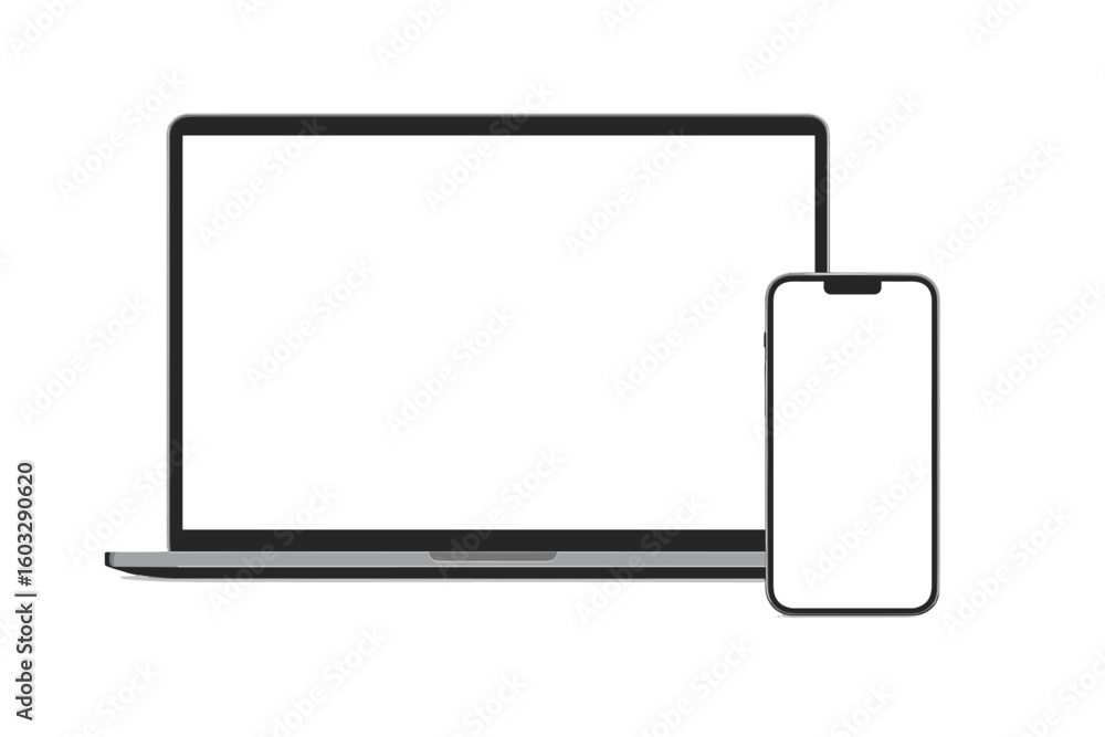 Poster laptop and smartphone mockup with blank screen. modern computer and mobile phone with empty display 