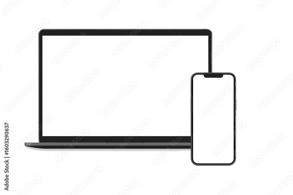 Poster laptop and smartphone mockup with blank screen for presentation. modern computer and mobile phone ve