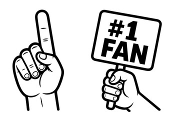 Sports Fan Foam Finger and #1 Fan Sign Vector Illustration, Excited Supporters Hands, Cheering Fans, Sporting Event Enthusiasm, Number One Hand Gesture, Stadium Crowd Cheers, Transparent Background