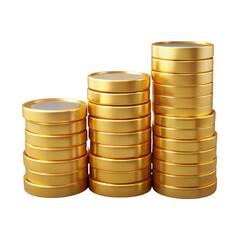 Stacks of Golden Coins Increasing on Transparent Background