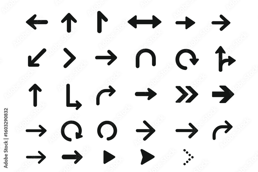 Poster versatile black arrow icons set. vector collection of direction arrows, navigation symbols, cursor p