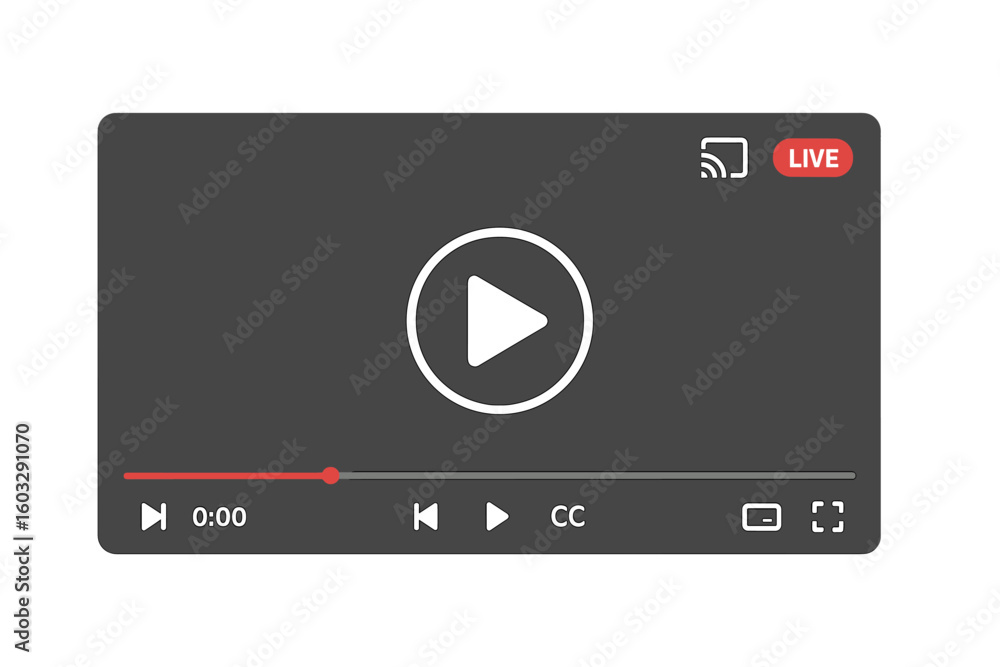 Poster modern video player interface template. online multimedia streaming ui with play button, timeline, a