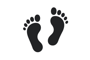 Simple bare feet print symbol, footprint icon, minimalistic barefoot step illustration, transparent PNG and vector graphic, travel, health, nature, footprint design