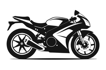 Sleek Black and White Illustration of a Sport Motorcycle, Side View Graphic