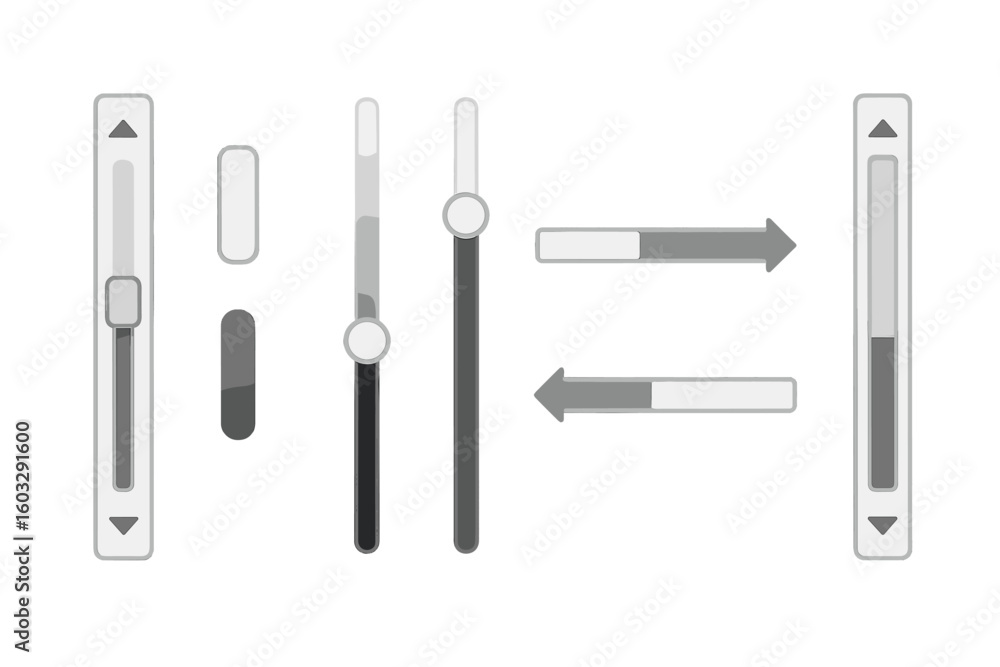 Poster scroll bars set, scroll bar slider, and vertical sliders. progress bar down and up. ui design button