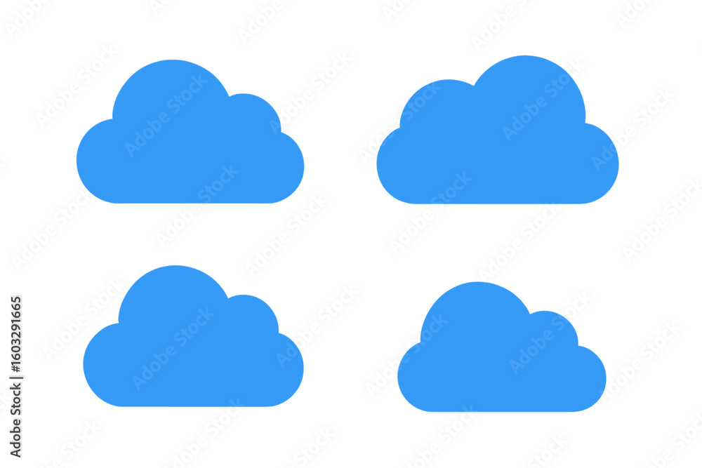 Aufkleber set of blue cloud icons for weather forecast and cloud computing. simple flat vector illustration. c