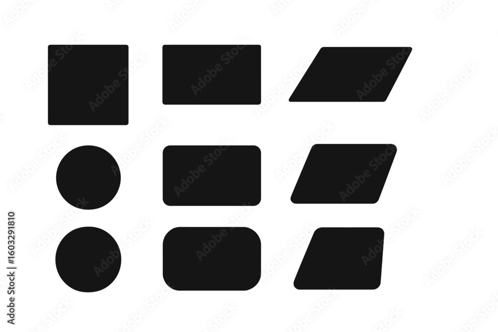 Poster geometric shapes icon set. basic minimalist forms collection with square, circle, rectangle, paralle