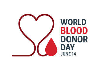 World Blood Donor Day vector illustration – Heart shape line symbol, red blood drop, text “World Blood Donor Day June 14” concept, blood donation awareness, medical campaign, transparent background
