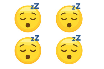 Fototapeta premium Sleeping Emoji Faces Illustration Set – Cute Tired Emoji Icons with Zzz Symbol, Yawning Expressions, Drowsy Cartoon Emoticons, Transparent Background, Bedtime, Rest, Dreaming Mood Concept