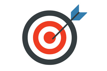 Target with arrow in the bullseye. Flat icon for business or sport. Concept of goal achievement, success, aiming, and marketing strategy. Vector illustration isolated.