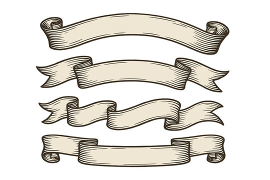 Vintage horizontal banners vector illustration with retro ornamental design elements, decorative labels and classic style ribbons on transparent background for graphic design