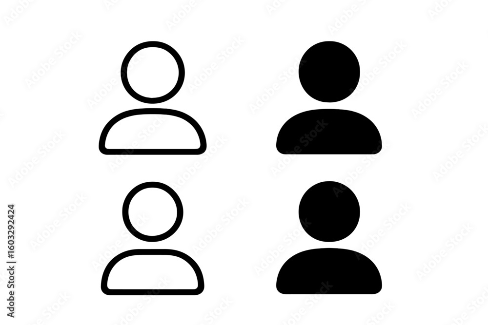 Poster user avatar icon set. profile symbol collection in outline and solid style. flat person pictogram fo