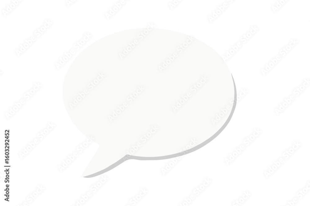 Poster white paper speech bubble icon with a subtle shadow. 3d chat symbol for communication and dialogue. 