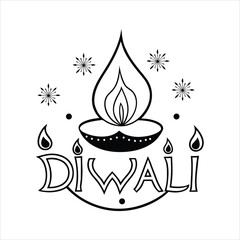 Diwali Celebration Text Line Illustration
