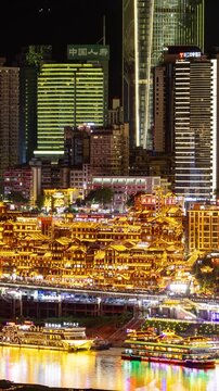 Chongqing city skyline from a high vantage point in vertical