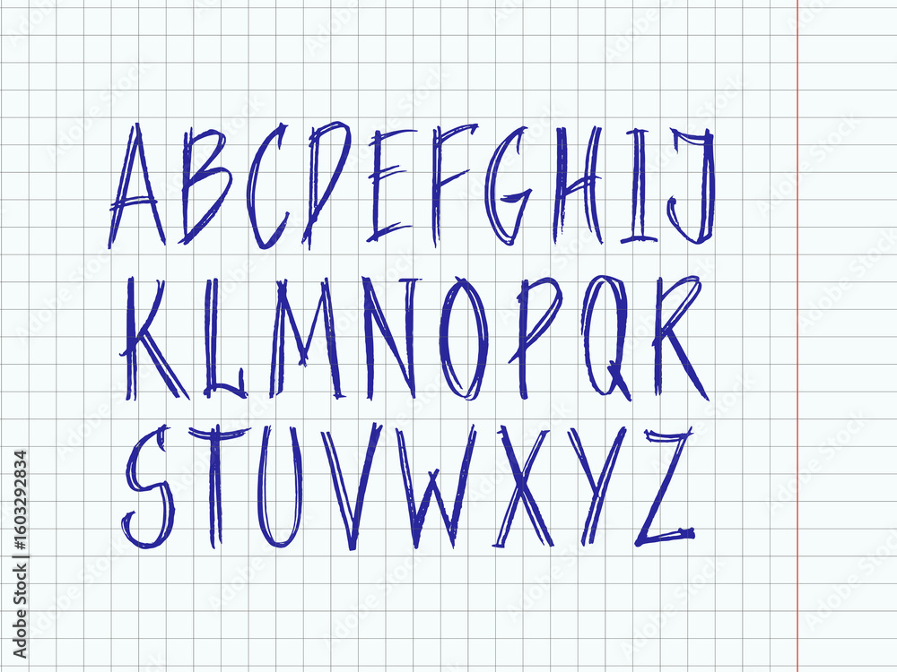 Poster typography colored font with scribble alphabet. modern abstract typeface design with letters in cray