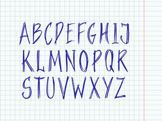 Typography colored font with scribble alphabet. Modern abstract typeface design with letters in crayon style. Set of English alphabet, school kid vector illustration