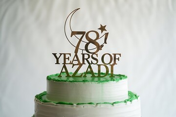 Commemorating 78 Years of Azadi with a celebratory cake featuring a symbolic crescent moon and star topper perfect for patriotic events