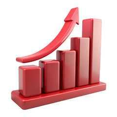 Red Bar Graph with Arrow Rising on transparent background