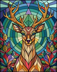 Deer , Stained Glass Style, 