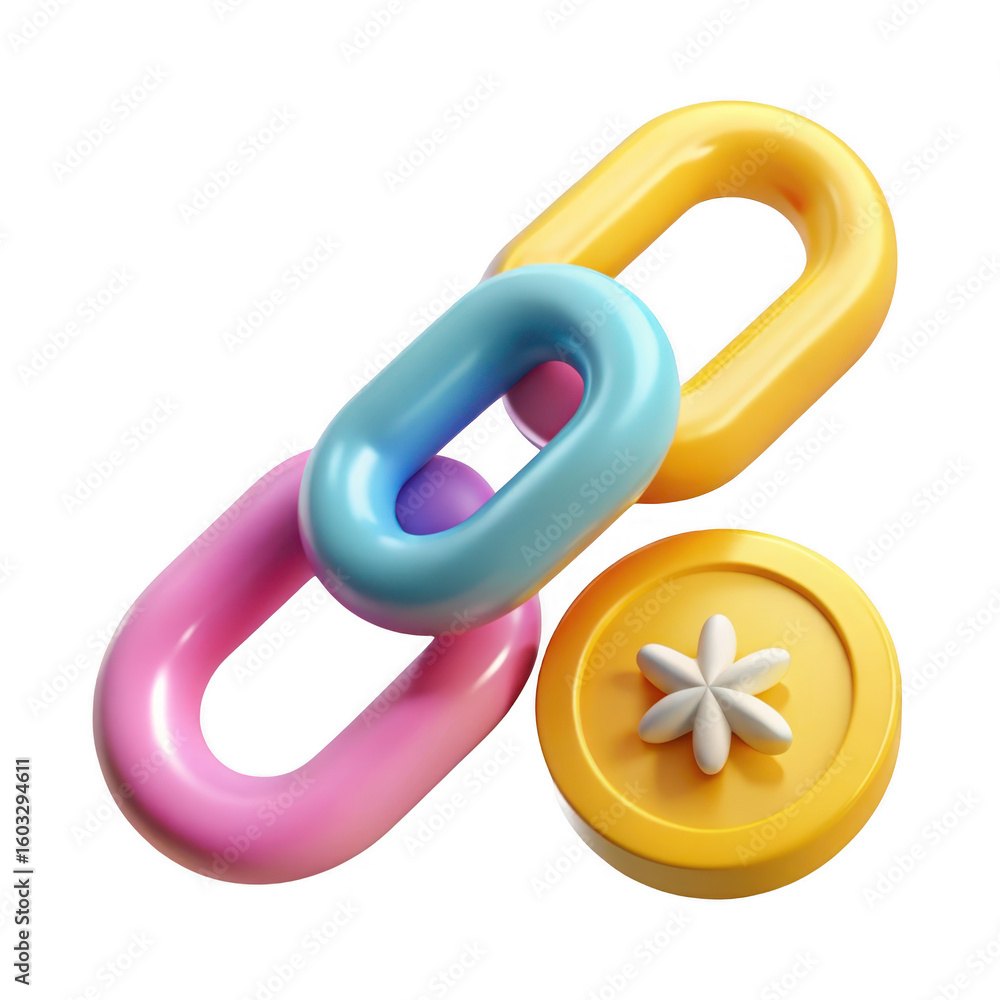 Poster colorful chain link with badge on transparent background