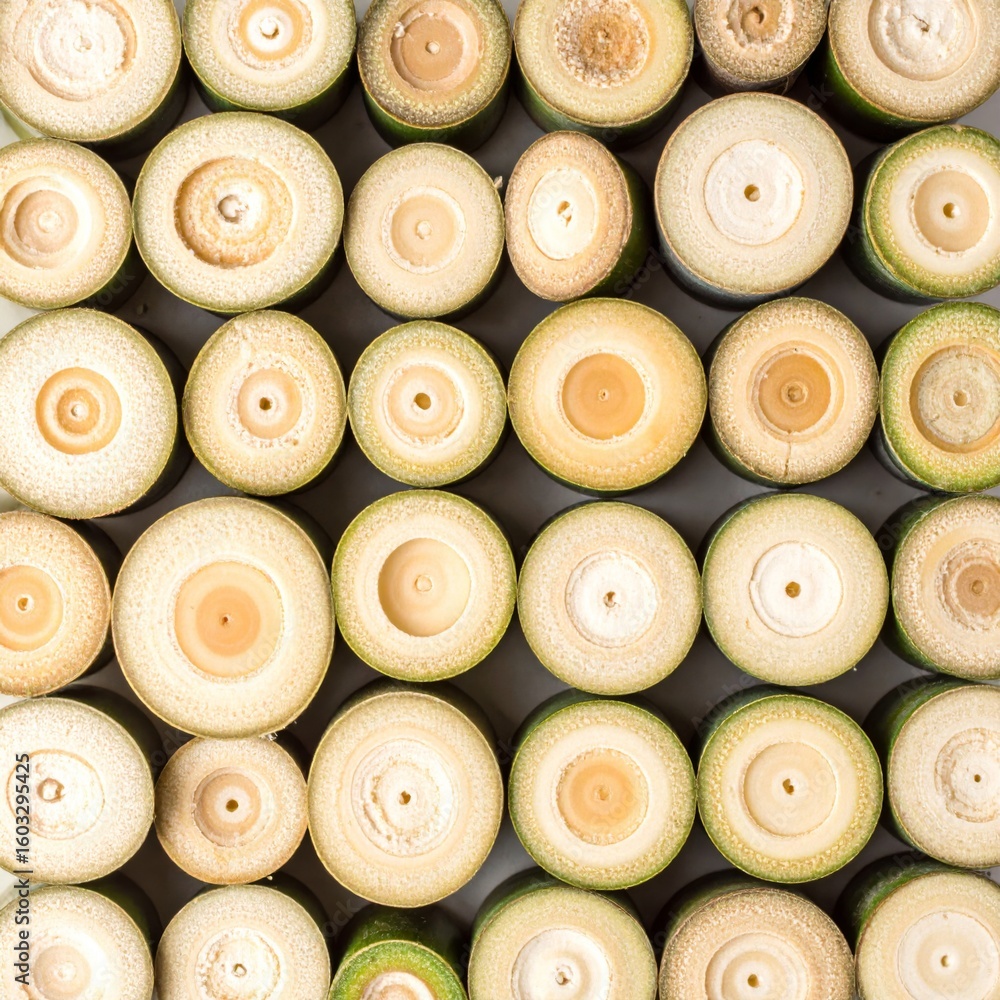 Poster overhead close up pattern of bamboo stalk sections on gray background