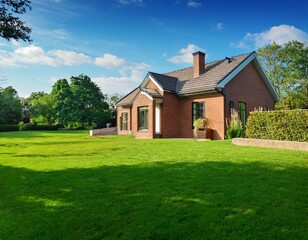 beautiful brick house with lush green lawn