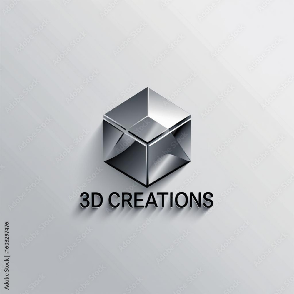 Aufkleber Isometric view of a metallic cube with intricate design elements and soft shadows on a light surface area