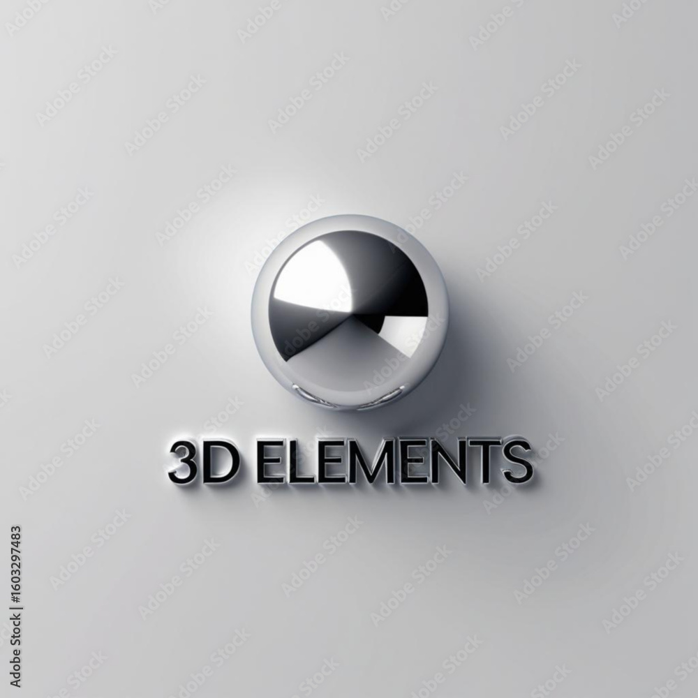 Leinwandbilder Metallic sphere casting shadow on surface next to text that says three dimensional elements in silver color