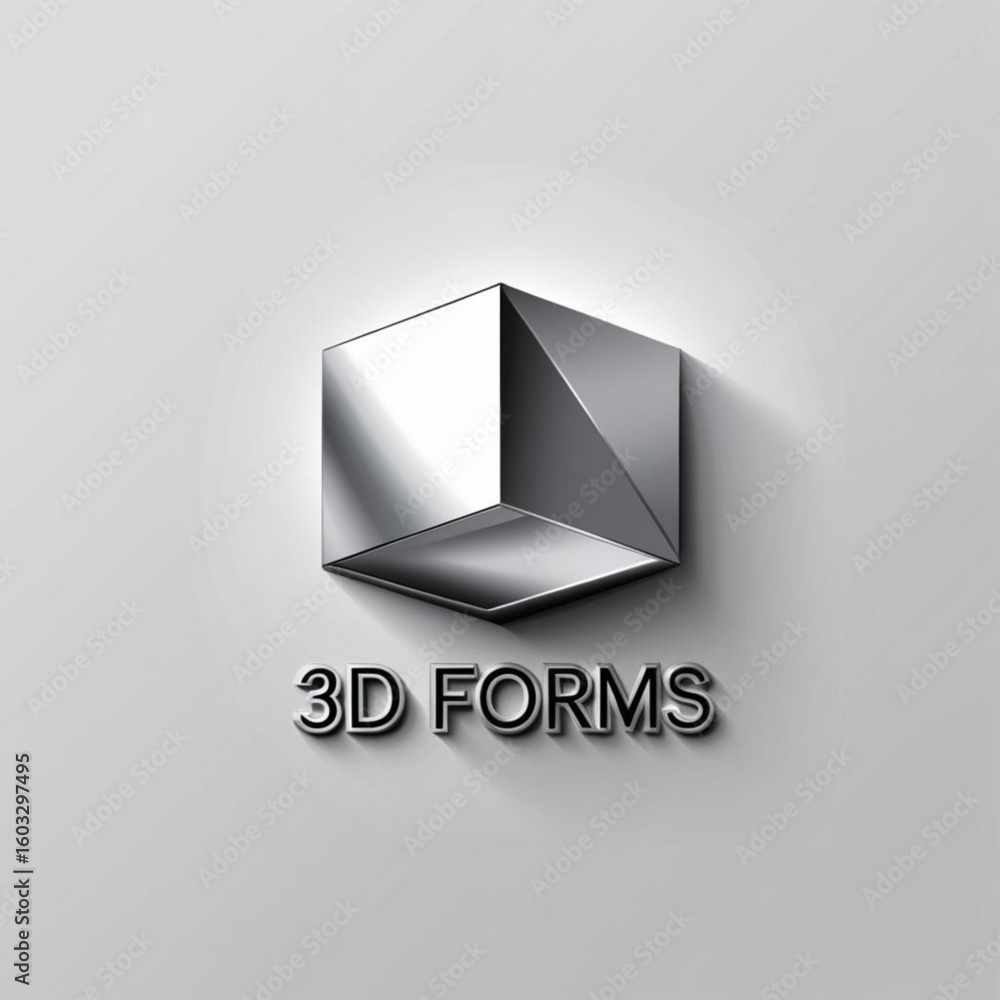 Aufkleber Metallic cube structure with triangular facet and text reading 3d forms on a light gray colored surface
