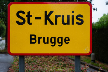 Road sign of the village of Sint Kruis Bruges, West Flanders, Belgium